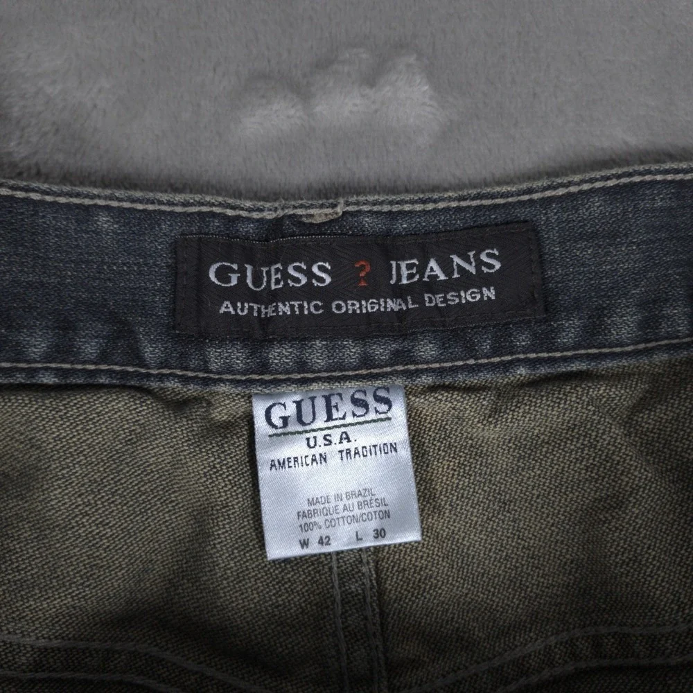 Vintage Guess Jeans Mens 40x29 Blue Baggy Wide Leg Y2K Faded Skater Hiphop